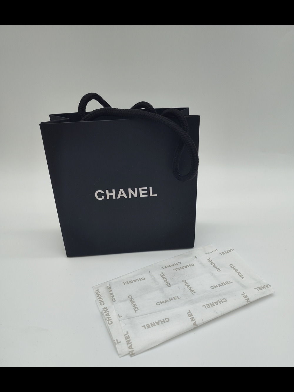CHANEL Black Mini Shopping Bag Boutique Gift Packaging w Tissue Paper EUC